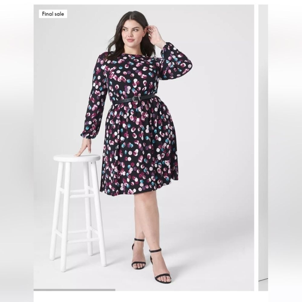 Lane Bryant Long Sleeve Fit And Flare Polka Dot Dress Size 14/16 (EUC)